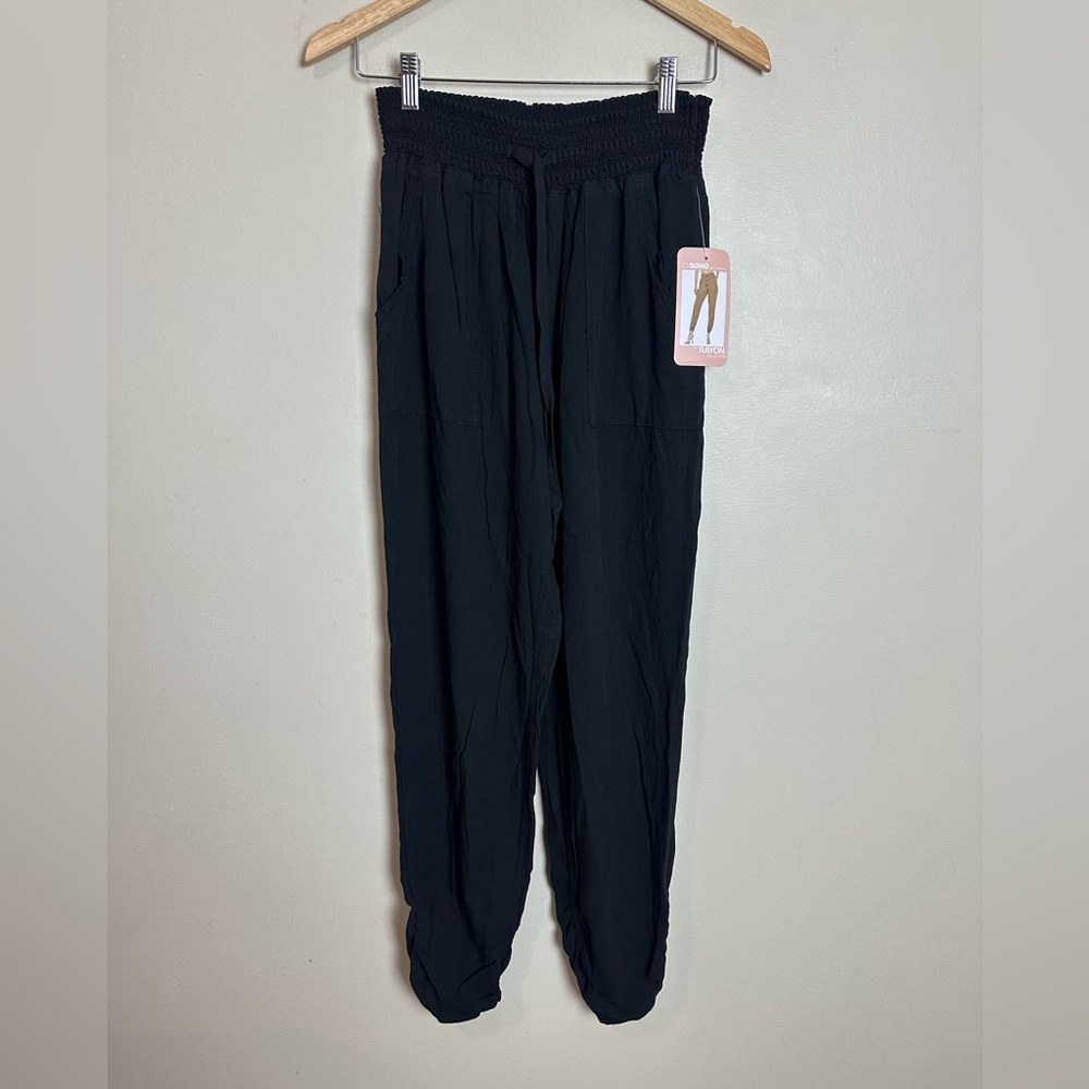 Ci Sono Size XL Black Linen Joggers
